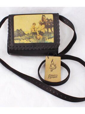 Jennifer Graham Dark Brown Leather Western Motif Cross Body Purse